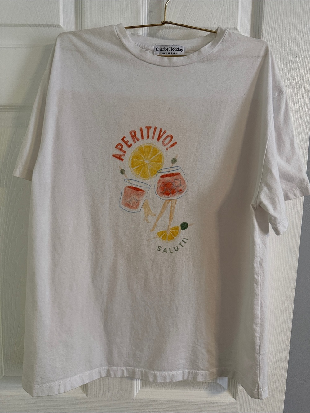 Charlie Holiday White 'Aperitivo' Graphic Tee with Cocktail Motif - size 4